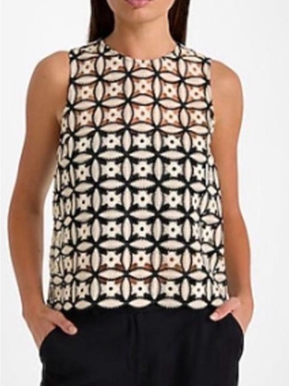 Express Sleeveless Black &  White Lace Overlay Top